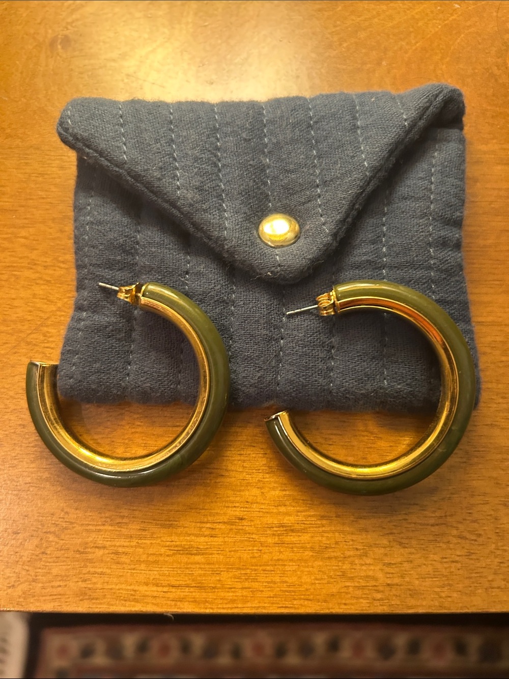 Sézane Gold-Tone Green Hoop Earrings with Pouch